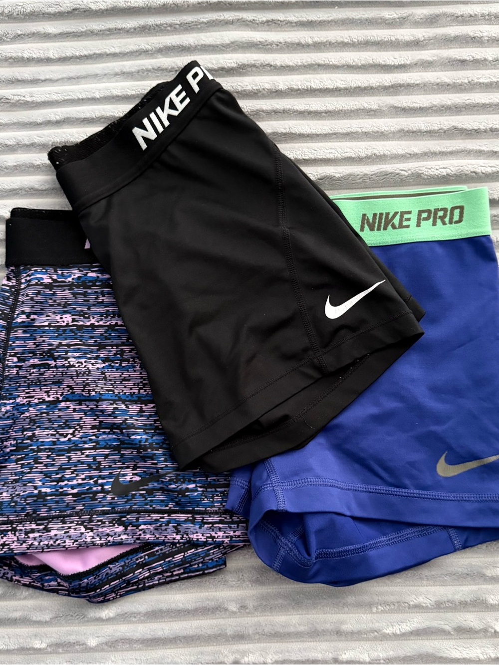 Nike Three-Pack Spandex Shorts - Black, Purple, Patterned